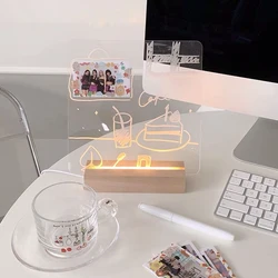 Lámpara de noche de acrílico con USB, tablero de mensajes y fotos con soporte de madera para notas, conjunto de lámpara creativa, papelería escolar