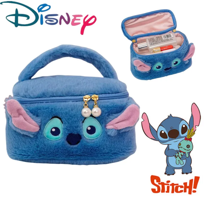 Disney Stitch Anime Woman Cosmetics Large Capacity Makeup Storage Bag Box Portable Cartoon Figure Plush Handbag Girls  Gifts