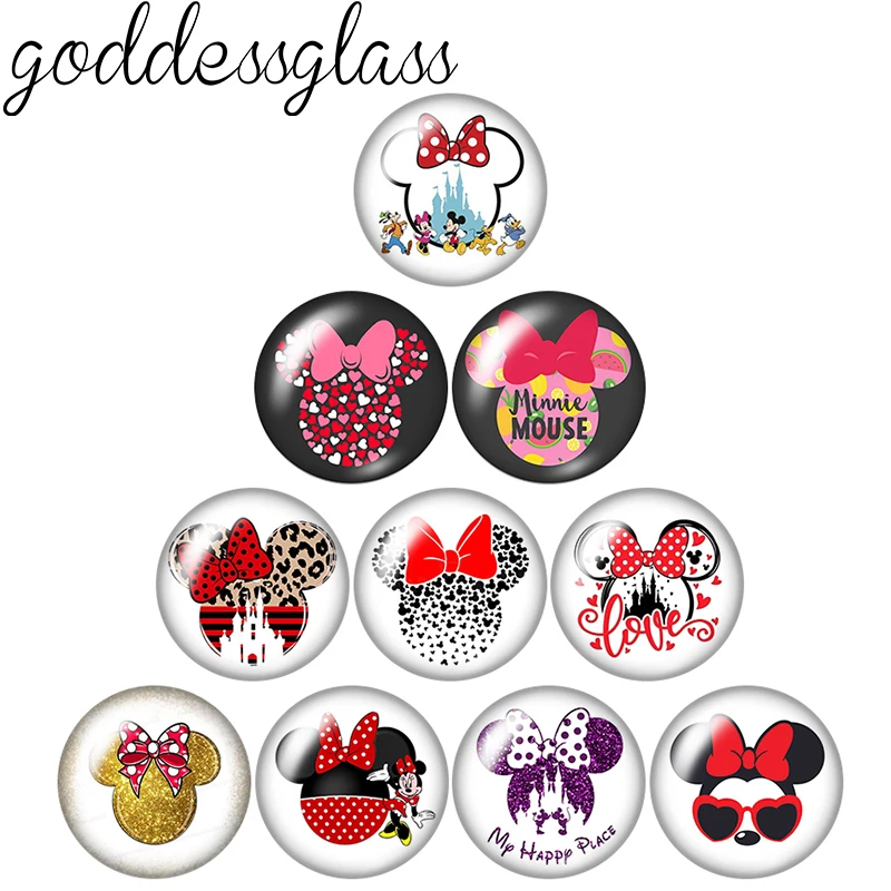 Disney Minnie Face Cute Girl Gift 10Pcs 12Mm/18Mm/20Mm/25Mm Round Photo Glass Cabochon Flat Back Making Risultati Per Bracciali