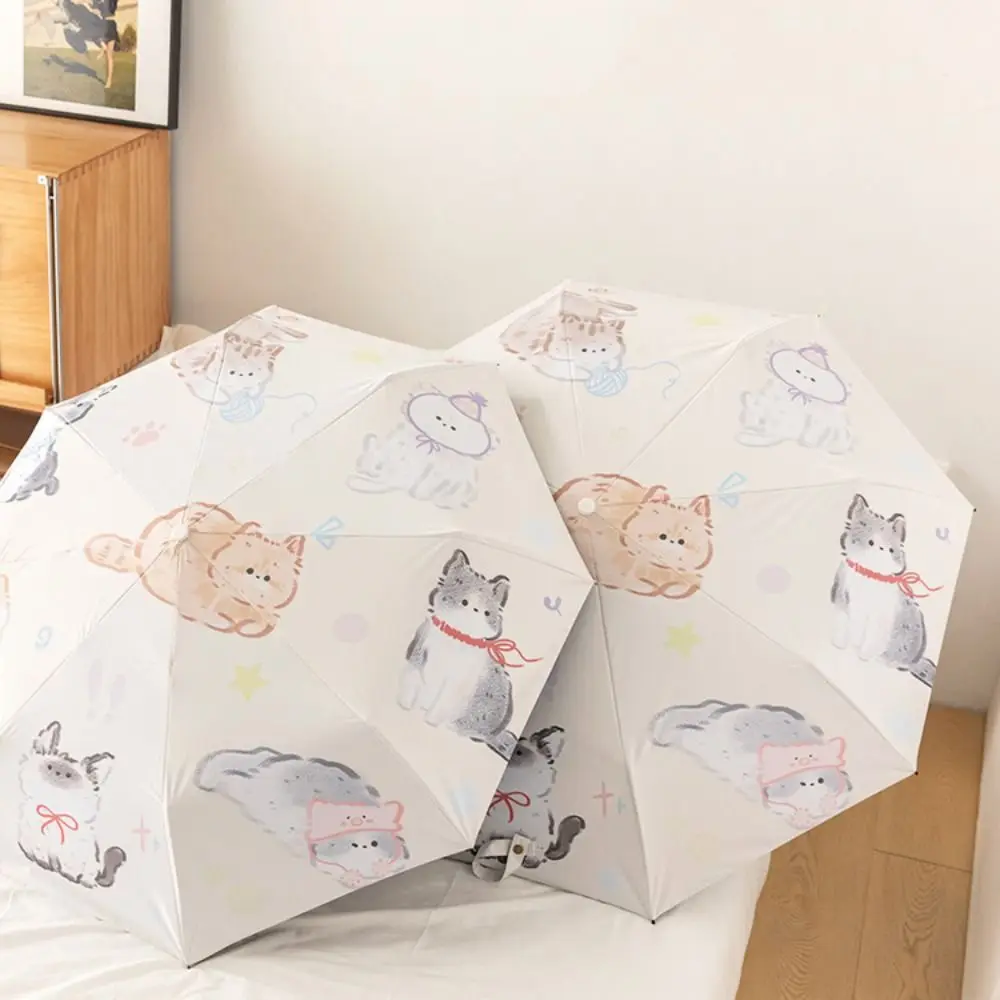 3-Ribs Cartoon Cat Umbrella Automatic Lightweight Cat Sun Protection Umbrella UV Protection Waterproof Folding Sun folding umbrella mini sun umbrella sun umbrella automatic sun umbrella