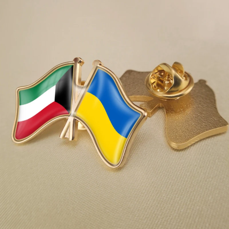 

Kuwait and Ukraine Crossed Double Friendship Flags Lapel Pins Brooch Badges