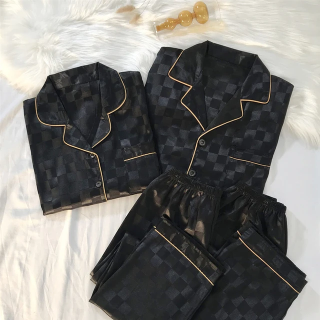 Couple Pajamas Silk Pajamas For Women Spring Autumn Long-sleeve Pyjamas Cardigan Set Pijamas Sleepwear Man Homewear Lovers 4XL