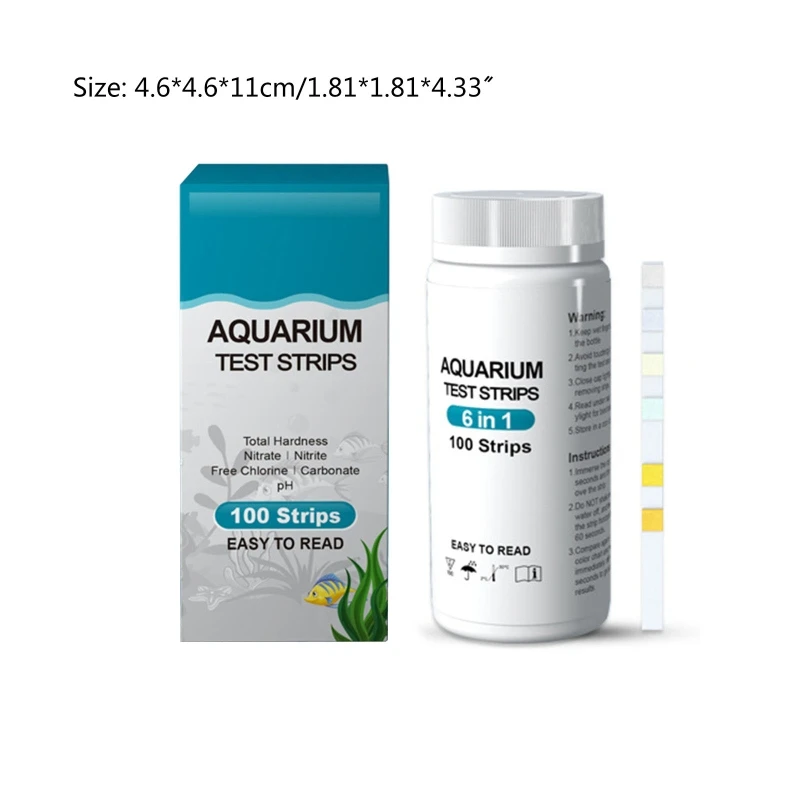 100 Counts Aquarium Test Strips Fish Tank 6 in 1 Test Kit for NO2 Nitrate KH PH Chlorine GH aquarium test strips
