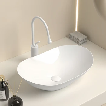 Modern Oval Ceramic Vanity Sink, 16.3"X9.8" - Elegant Bathroom Washbasin With Drainage Accessories (Faucet Not Included)