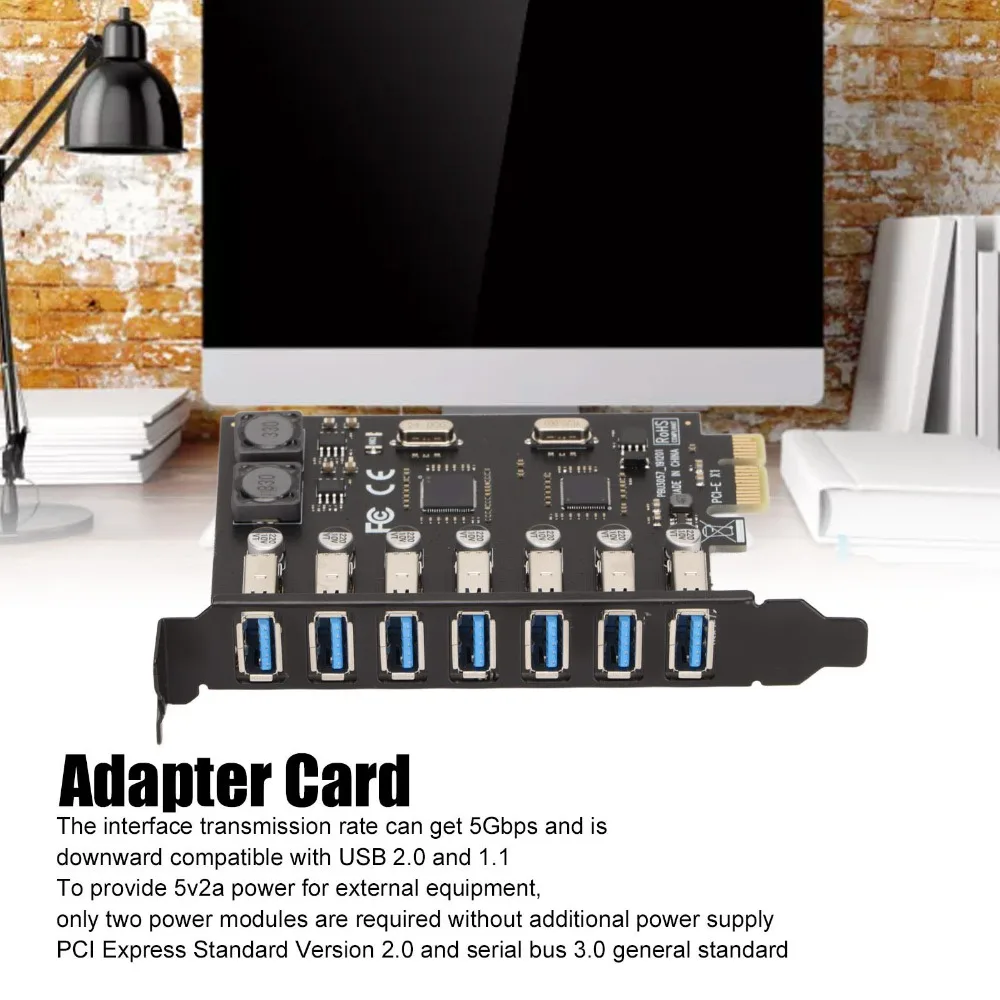 7 포트 PCIe-USB 어댑터 카드 5Gbps 속도 빠른 전송 PCIe USB 허브 USB 모듈 확장 카드 데이터 전송
