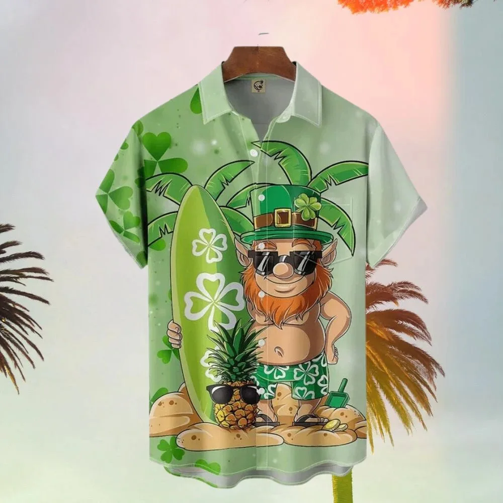 Irish Festival Shamrock Men's Shirts Button Dress Oversized Green Hat Happy St. Patrick's Day Hawaiian Shirt Men Tops Clothes