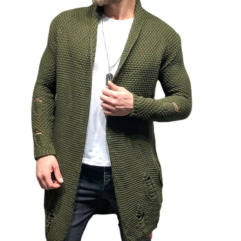 Men's Knitted Sweatercoat Long Cardigan Fashion Casual Sweater Jacket Men Knit Trench Coat Autumn Streetwear Cardigan Man Knitted Cardigan,Knitted Sweater Coat,Sweater Coats