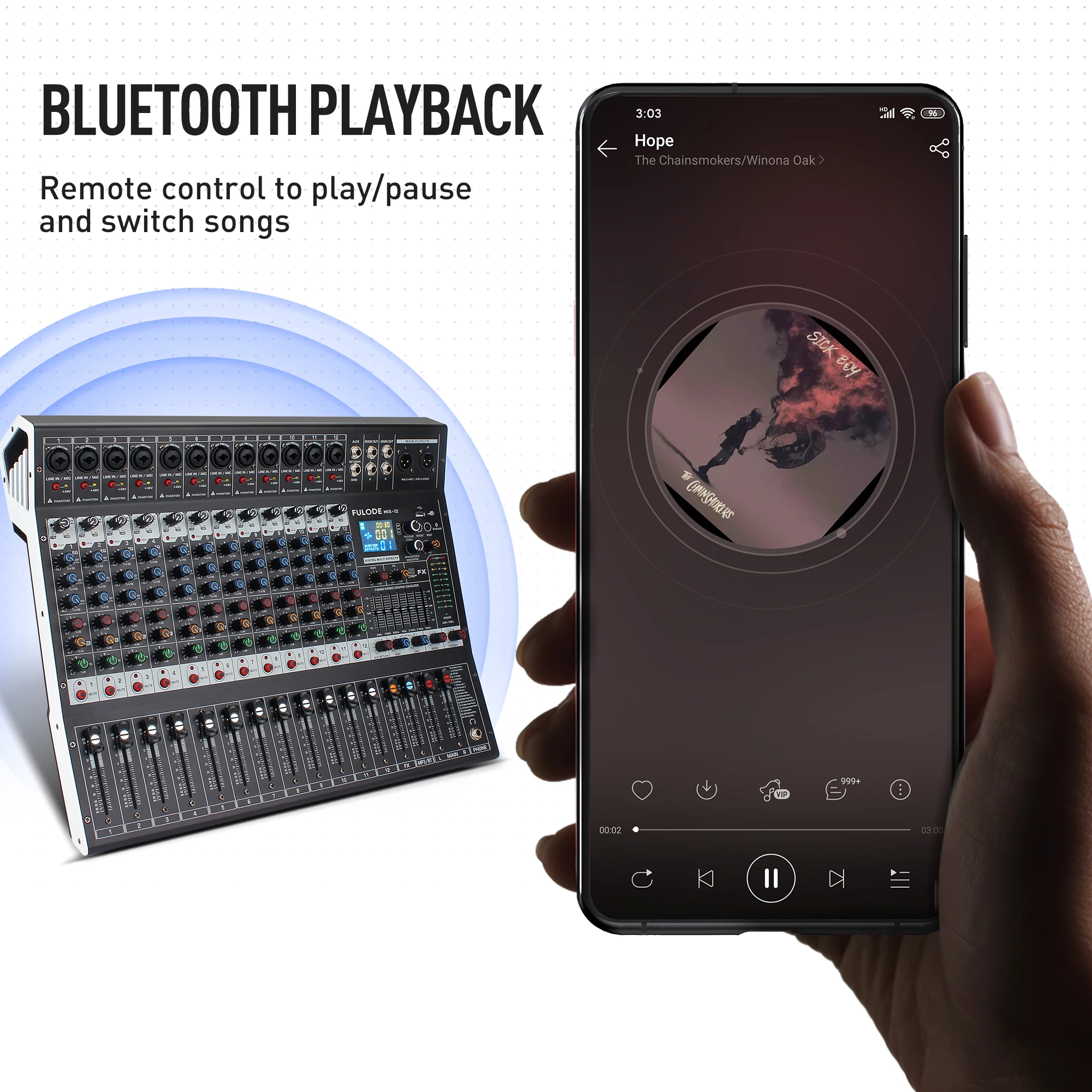 12채널 전문가용 오디오 믹싱 사운드 보드 콘솔, 99비트 DSP USB MP3 기능 탑재, PC 녹음용 XLR 마이크 잭