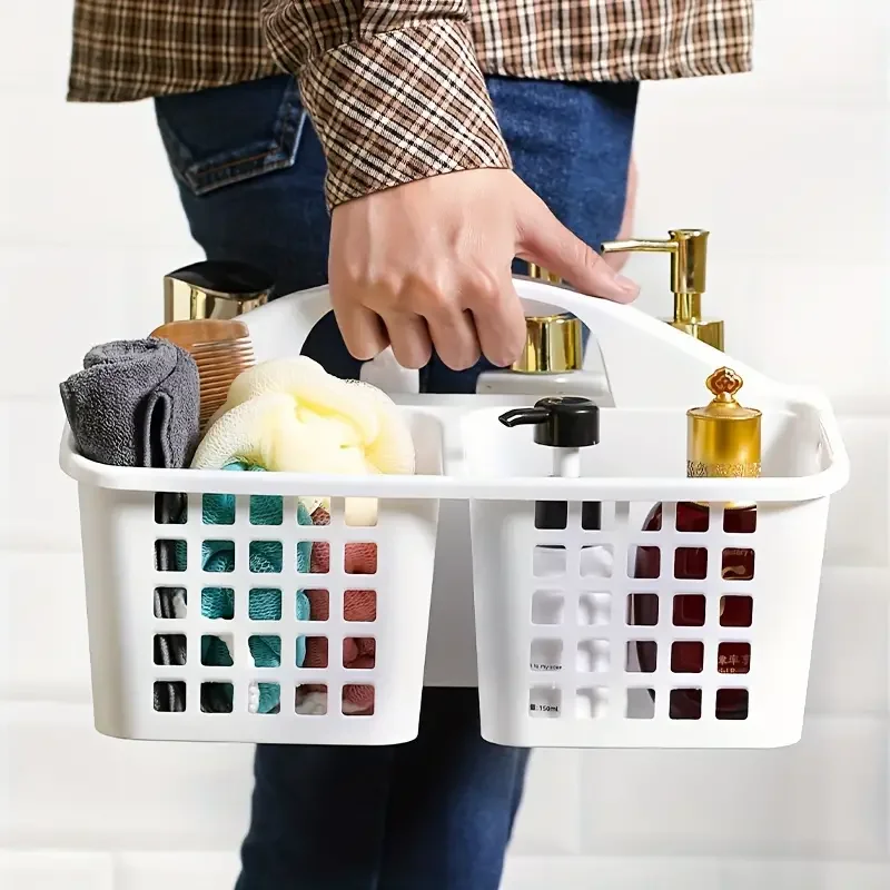 Plastic Shower Caddy Basket With Compartments Portable Divided Cleaning Supply Storage Organizer With Handle Dorm Bathroom
