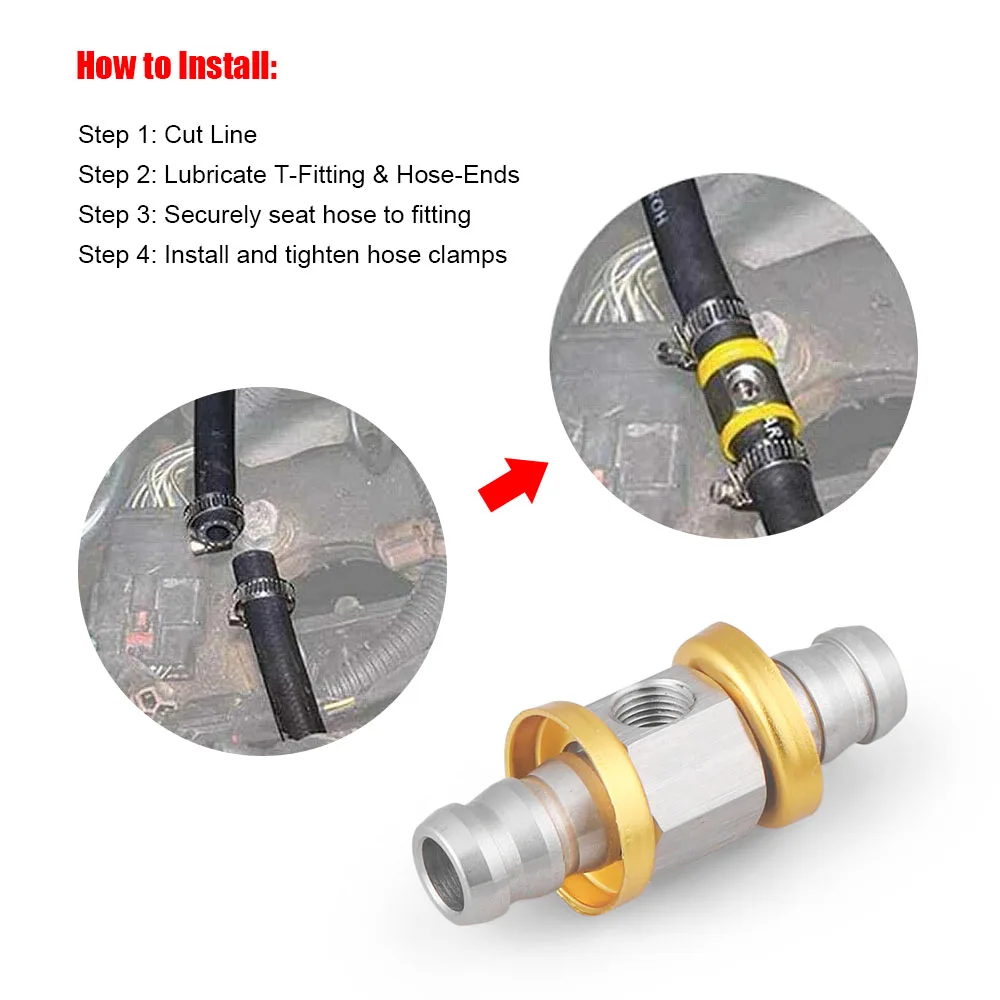 1/2" 3/8" Fuel Line Pressure T-Fitting Adapter For Fuel Pressure Gauge Sensor Barbed Push Lock