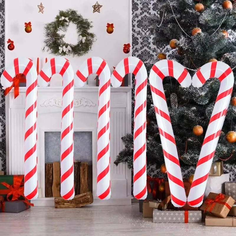 2/4/6Pc Christmas Inflatable Candy Canes Stick Balloons New Year Christmas Holiday Decorations Candy Canes Toy for Outdoor Party 2