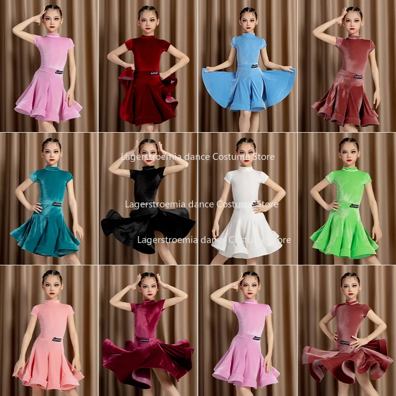 Child Ballroom Dance Competition Dresses Girls Velvet Salsa Tango Samba Rumba Dance Latin Dress Kids Clothes Performances