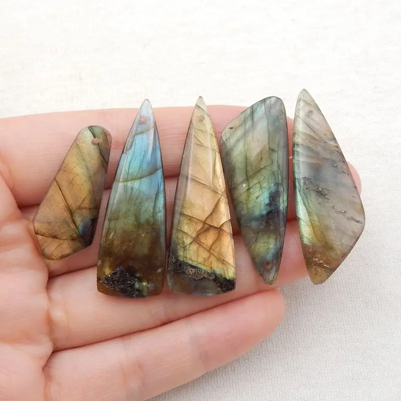 5Pcs Natural Stone Flashy Labradorite Pendant Beads 42x15x4mm 31x13x4mm 15g Fashion Jewelry Necklace Accessories