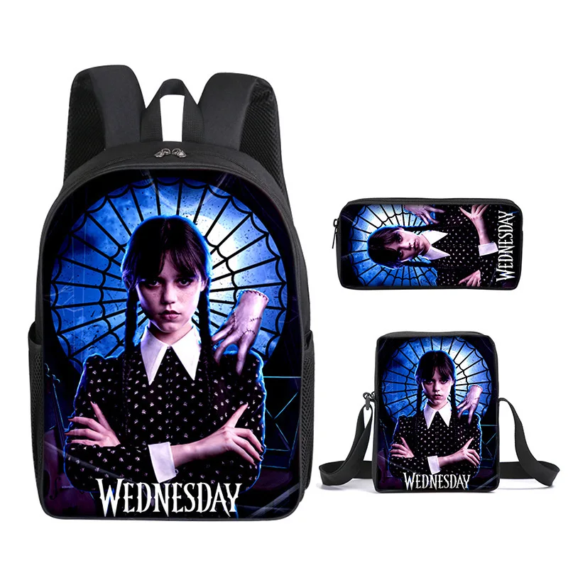 

Three-piece Set of New Wednesday Addams Schoolbag Adams Wednesday Primary and Secondary School Students Backpack Children's Gift