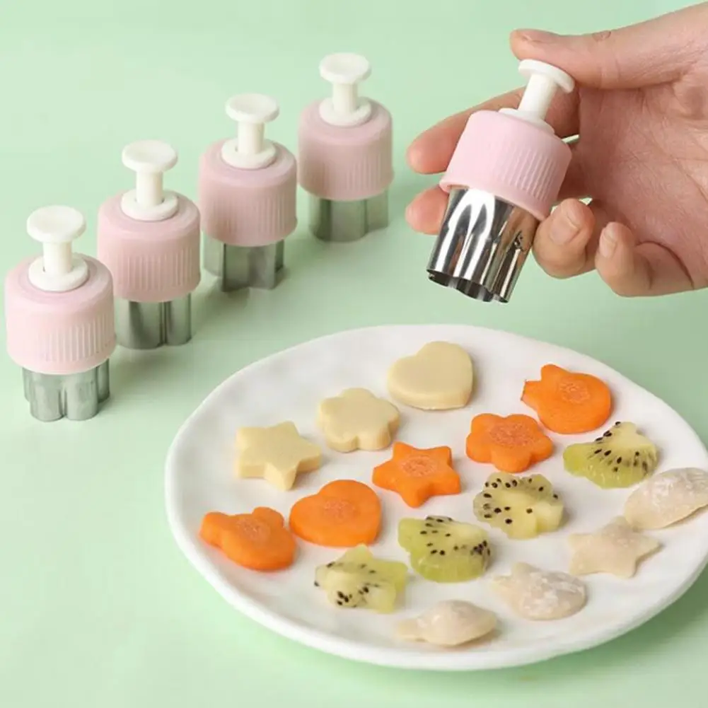 6Pcs Vegetable Cutter Shapes Set Stainless Steel Press-type Mini Cookie Cutter Fruit Cookie Pastry Stamp Mold Kids Baking Tools