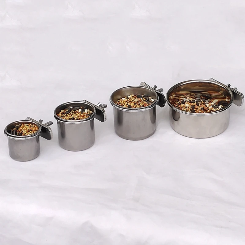Parrot Feeder Bird Feeder Parrot Feeding Bowl Bird Water Drinker Pet Birds Hanging Cage Bowl Dish Cup Anti-turnover Stainless Steel Feeding Food Drinking Feeder for Parakeet Lovebird