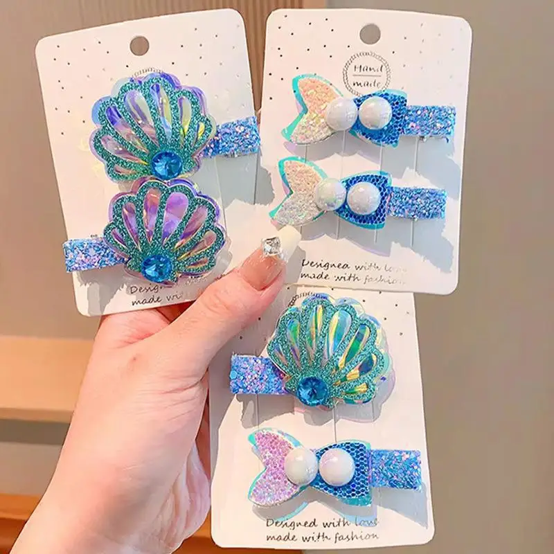 

Children's shell mermaid starfish hair accessories headdress cute bangs clip side clip duckbill clip design sea blue