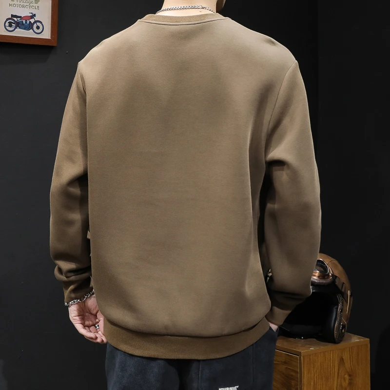 Pullover Round Neck Fleece-Lined Sweater Men's Autumn and Winter Warm Trendy Large Size Top Casual Fashion All-Matching Simple