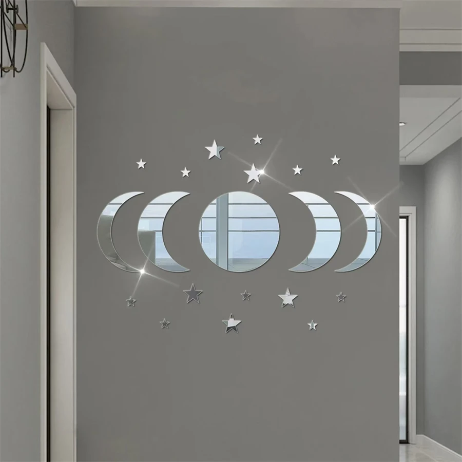 Acrylic Star & Moon Wall Stickers Lenses for Living Room Bedroom Decor Creative Night Sky Theme Wall Decals 20pcs