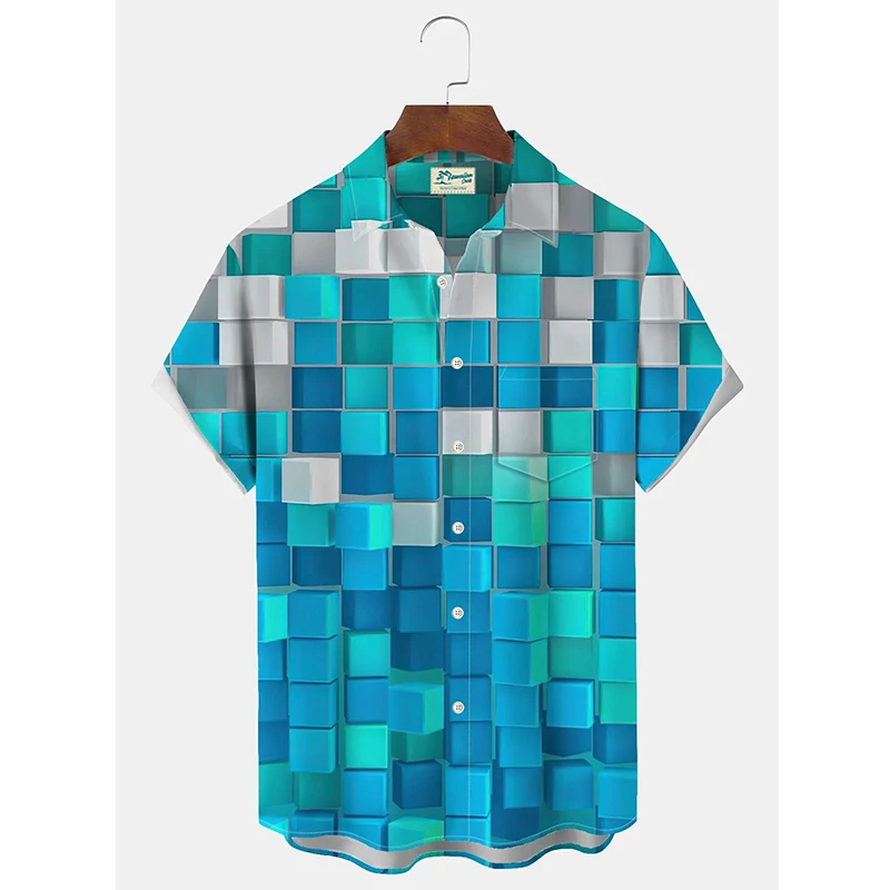 thumbnail image 1 of Camisa de hombre nueva con estampado a cuadros, manga corta, estilo cubano, hawaiano, de gran tamaño, para fiestas de verano, unisex, para hombre, 1 of 4