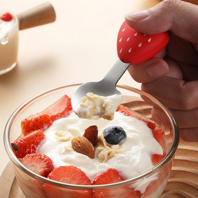 304 Stainless Steel Children's Tableware Baby Learning Eat Prevent Scalding Falling Practice Auxiliary Food Spoon Baby Feeding Spoons