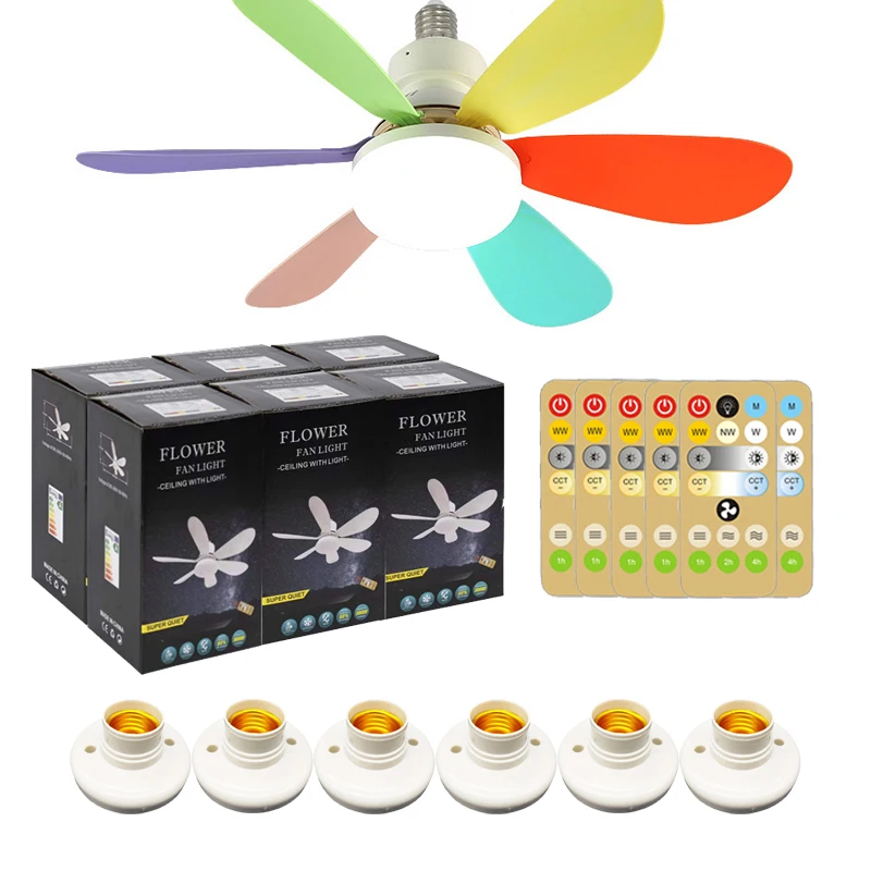 E27 Lamp Holder 40W LED Ceiling Fan Light Remote Control Dimming 85-265V Portable Easy installation for Household Use