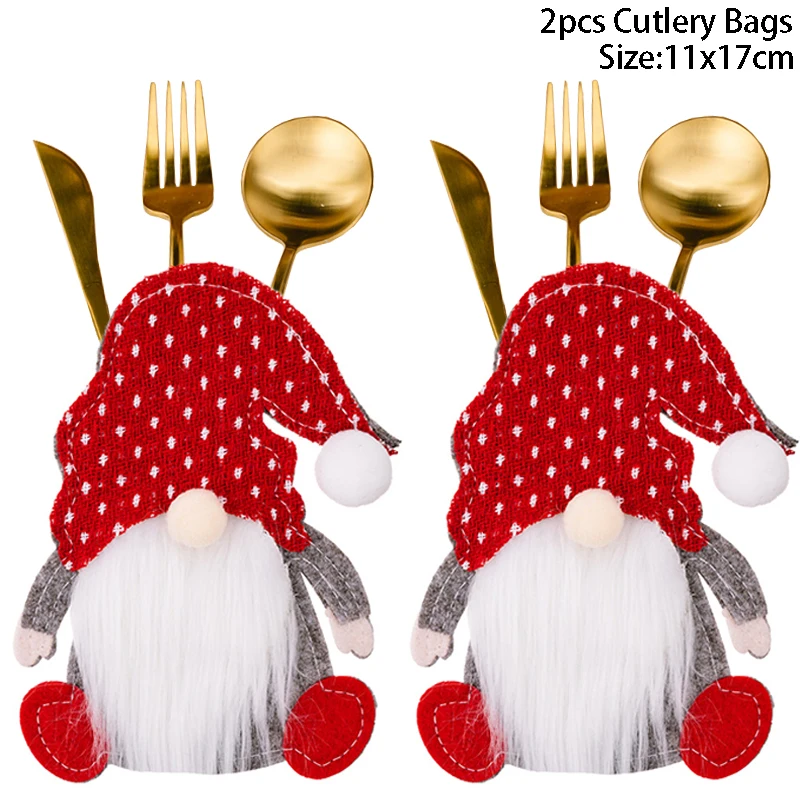2 pezzi portaposate di natale borse babbo natale coltello forchetta tasca natale stoviglie copertura borsa per la casa decorazioni natalizie Navidad  15