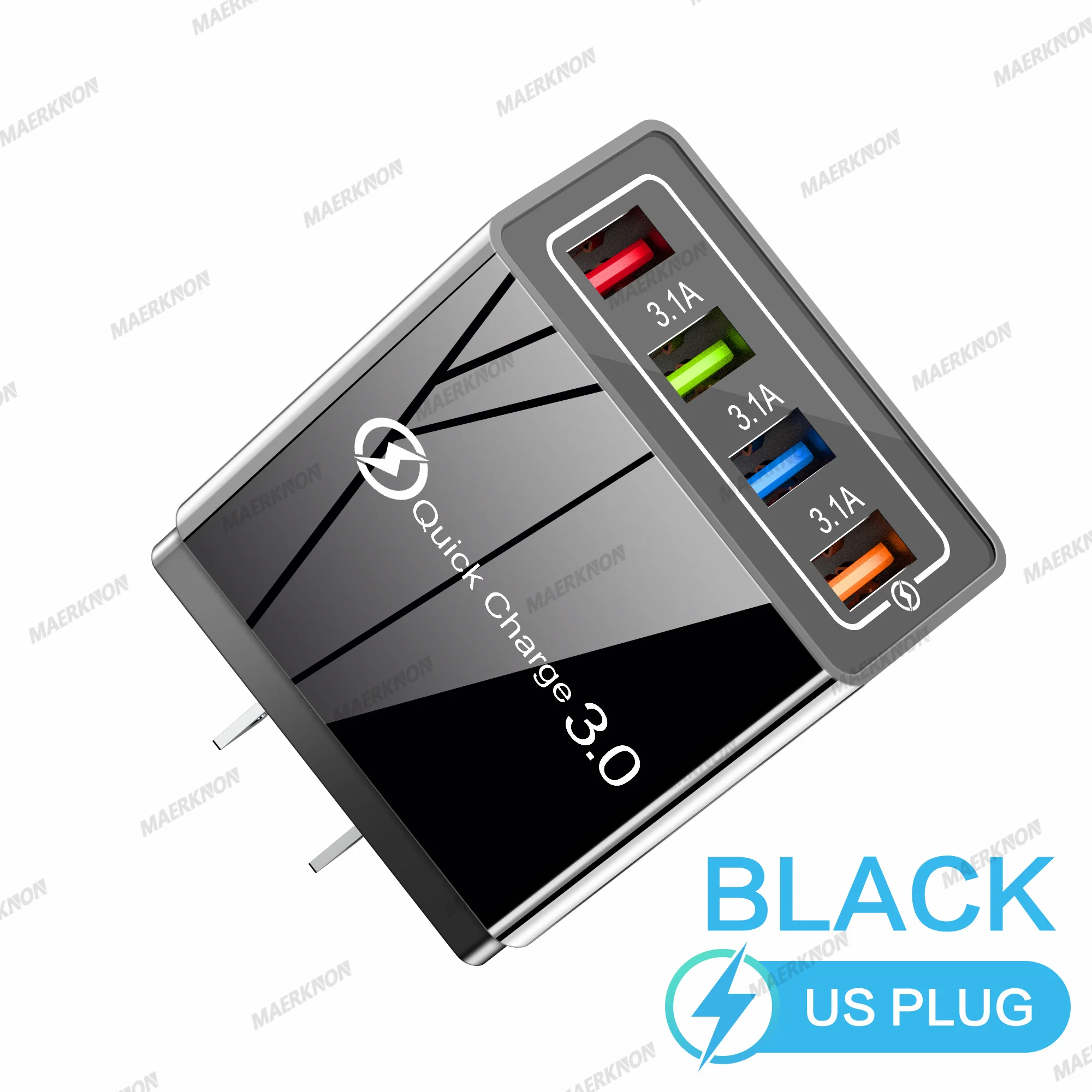 3A 4-портовий USB-швидкий зарядний пристрій Quick Charge 3.0 Fast Charging для телефонів iPhone Huawei Xiaomi Oneplus ЄС США Настінний адаптер живлення