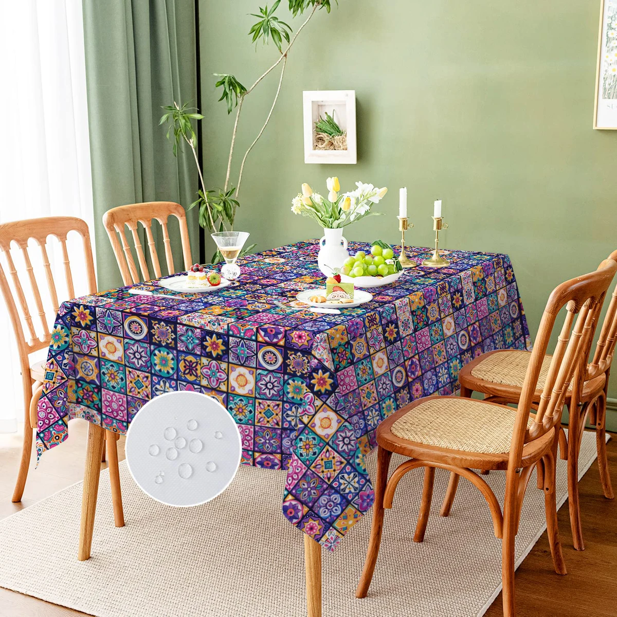 Bohemian Mandala Geometry Washable TableCloth for Wedding Party Dining Banquet Decoration Luxuriou Table Table Protector Cloth