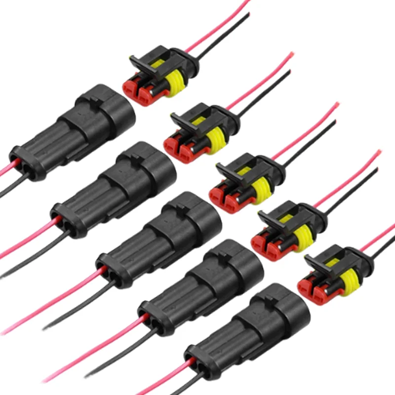 ขั้วต่อแบบกันน้ำ 5 คู่ แบบ 2 ขา ตัวเมียและตัวผู้ สายไฟ 18AWG ยาว 15 ซม. เหมาะสำหรับรถยนต์ รถบรรทุก เรือ ปลั๊ก DIY สำหรับดัดแปลง 1