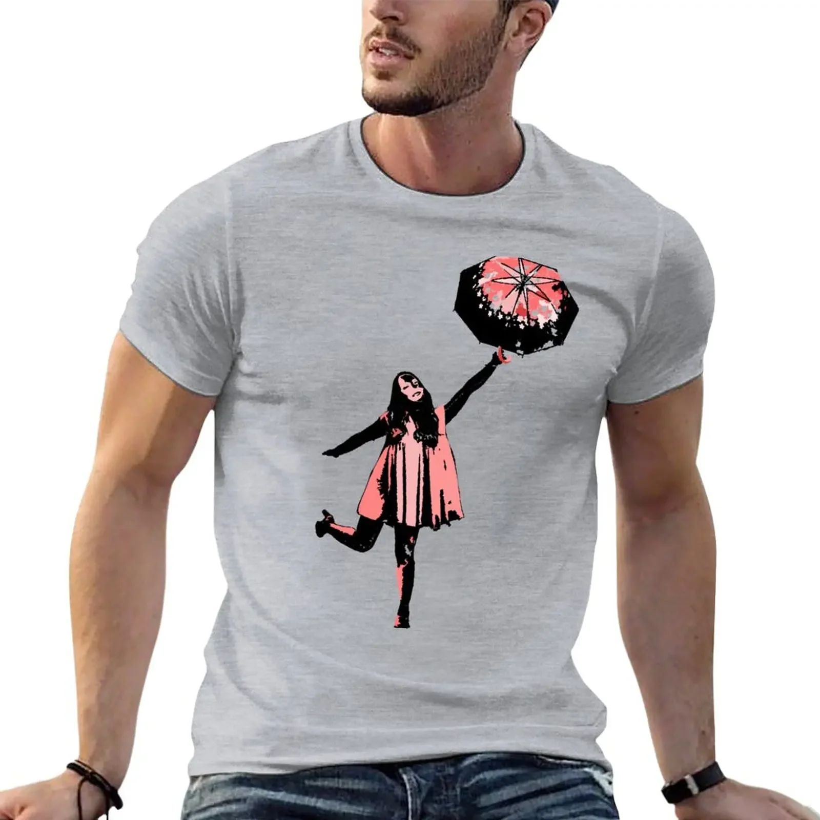 

Pink Umbrella T-Shirt anime boys whites slim fit t shirts for men