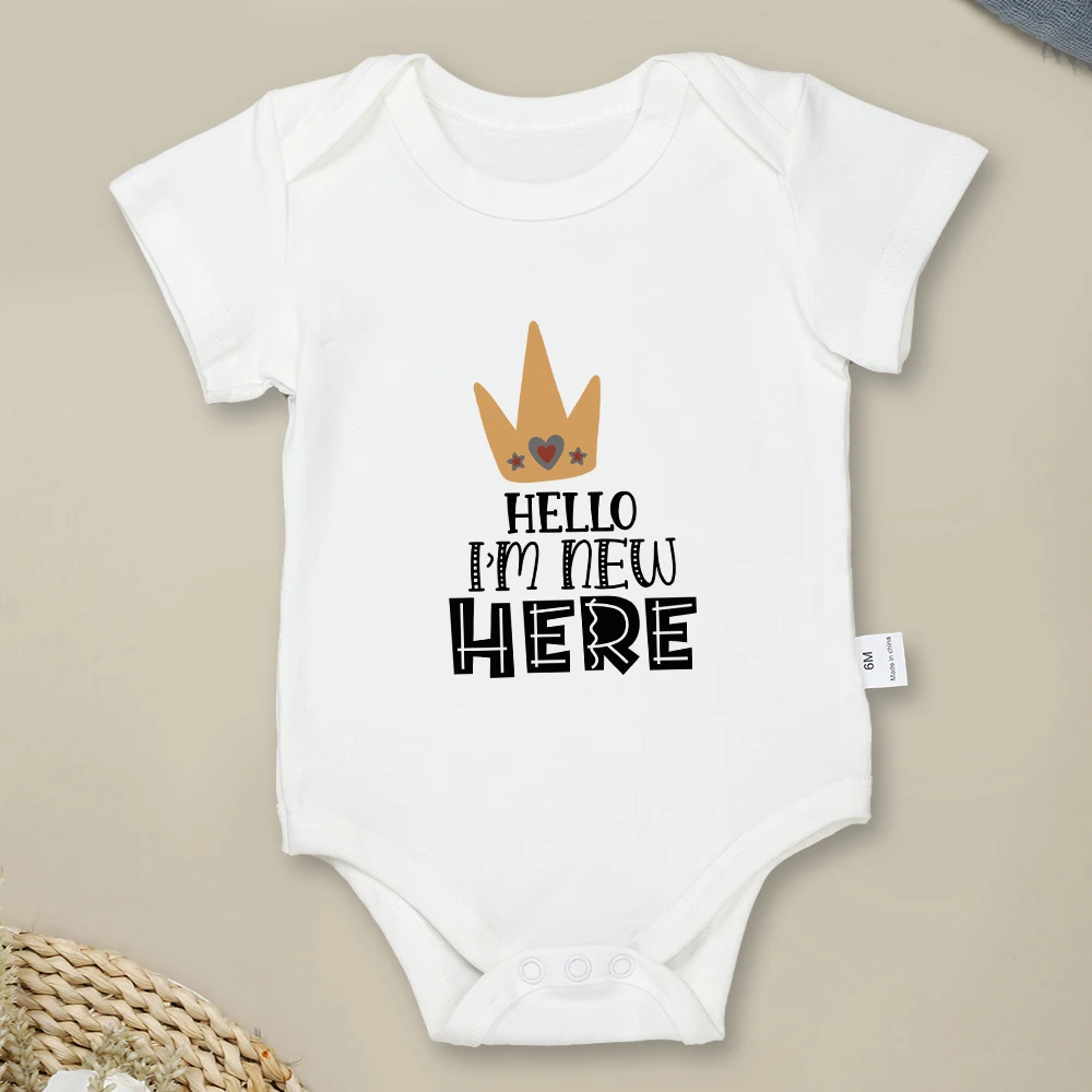 

Hello I'm New Here Funny Newborn Clothes Onesie Little Pince Baby Boy Bodysuit Summer Cotton Breathable Infant Outfits Romper
