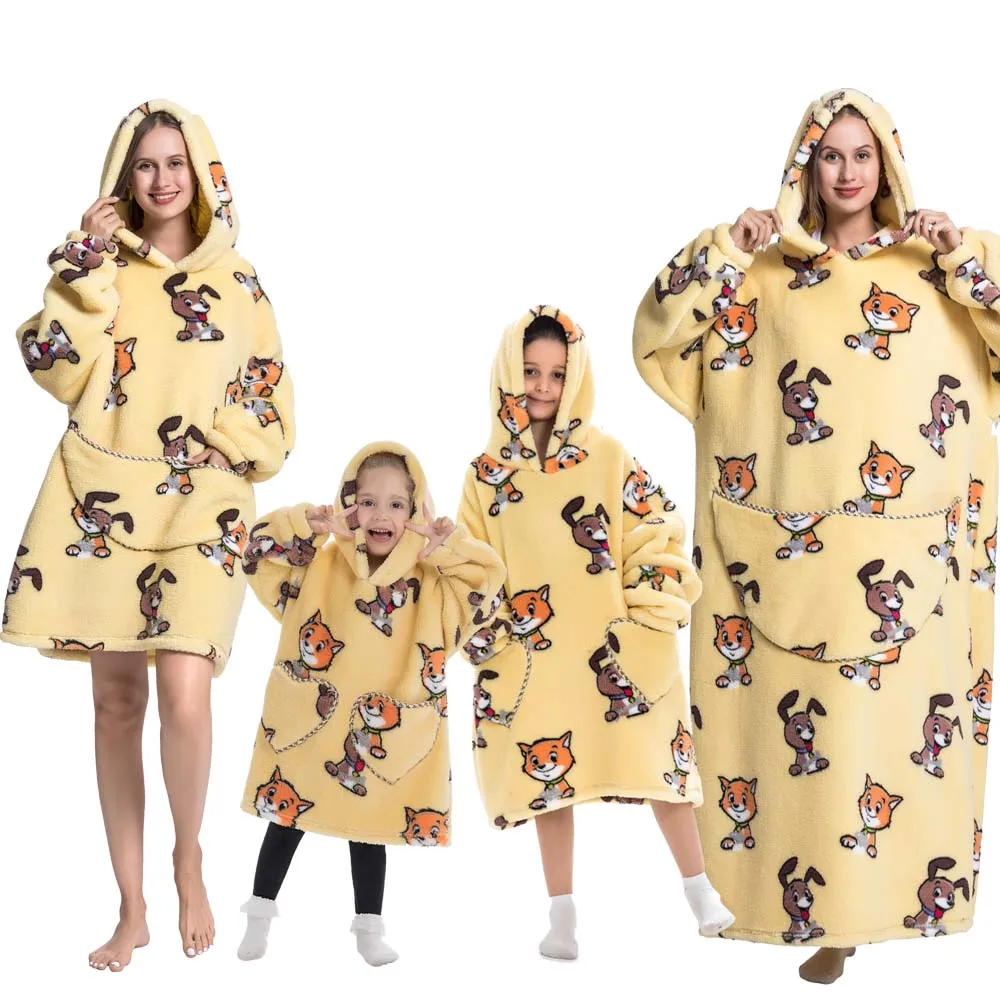 Family Matching Pajamas Super Long Robes for Kids Children Bathrobes One Piece Oversized Hoodies Wearable TV Blanket Sweatshirts