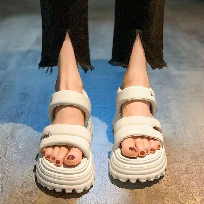 2023 Summer Solid EVA Women's Sandals Fashion Soft Sole Sports Sandals Matsuke High Heels Wear Anti slip Beach Sandals Outside