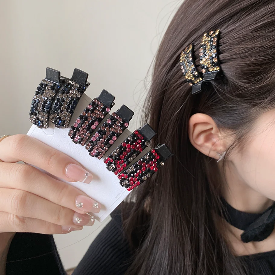 Lot de 2 pinces à cheveux colorées en strass, style bec de canard, élégantes et raffinées, pour frange ou cheveux longs. Idée cadeau tendance pour femme._voghion.com