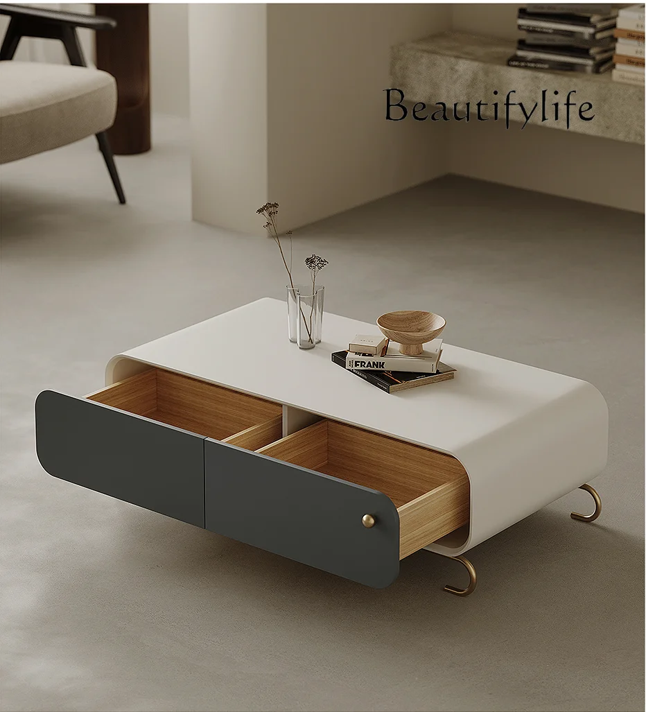 

Italian Style Light Luxury Large Capacity Storage Tea Table Paint Solid Wood Storage Cabinet Living Room Home Art