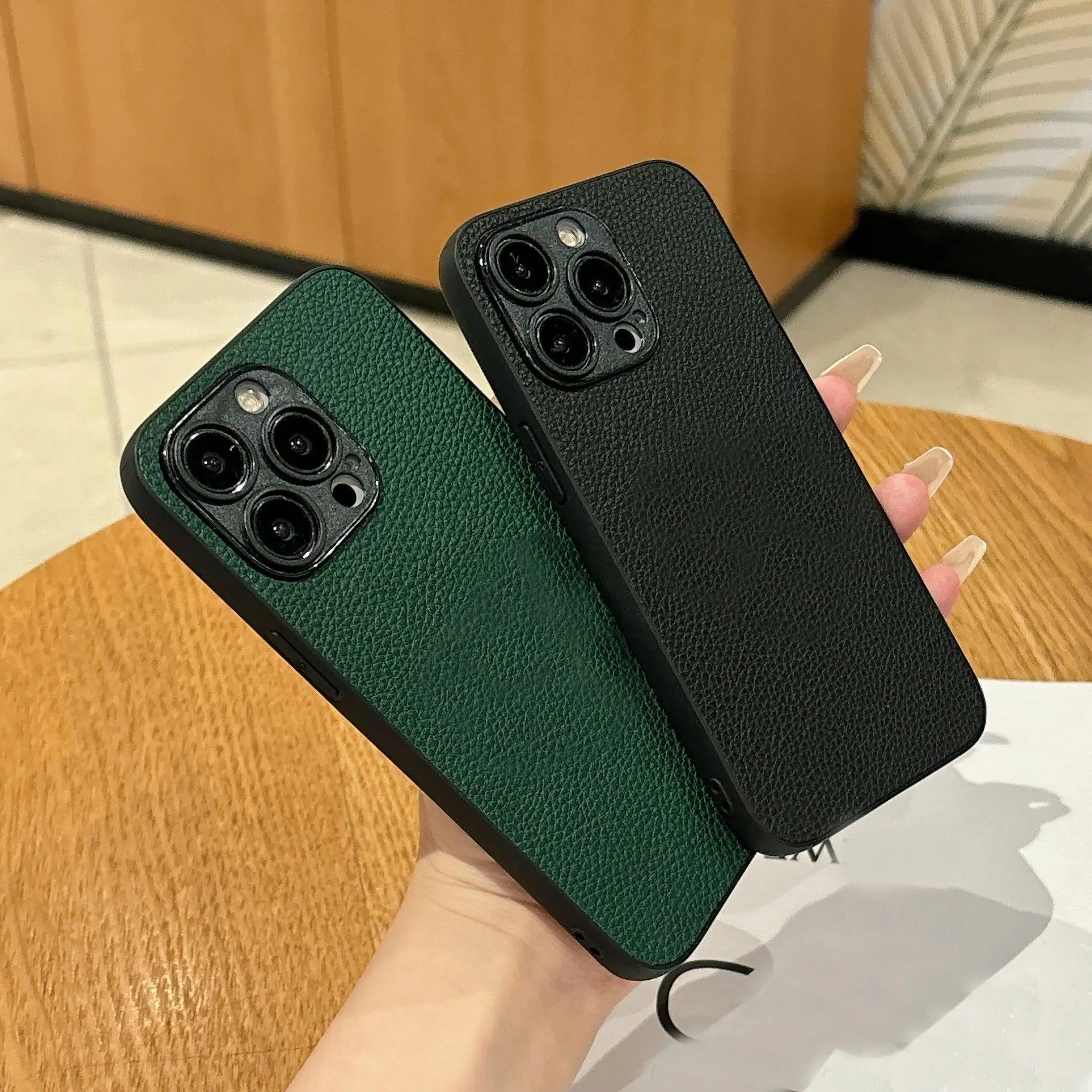 Elegant Lychee Pattern Leather Soft Phone Case - Shockproof and Anti-drop Design