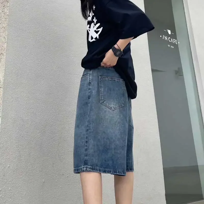 여성용 하이 스트리트 레트로 청바지 반바지, 헐렁한 와이드 레그 데님, 하프 팬츠, 패션 스트리트웨어, Y2k 의류, 오버사이즈, 여름 신상