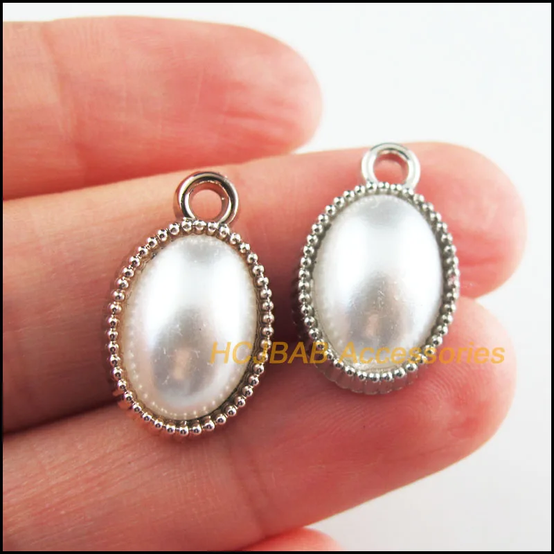 30Pcs Retro Dull Silver KC Gold Color White Acrylic Oval Charms Pendants 13x21mm 30pcs charms lucky horseshoe good luck talisman 14x9mm antique silver color pendants making diy handmade tibetan finding jewelry