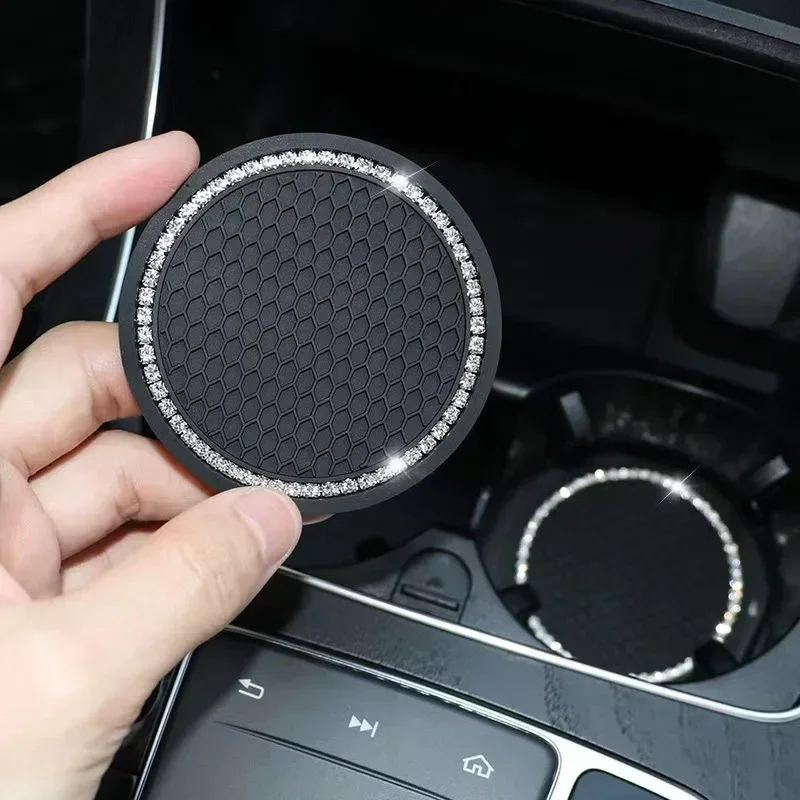 2PCS of Diamond Car Coasters, Tea Flower Car Cup Holders, Silicone Anti Slip Coasters, General Motors Interior Water Cup Mats
