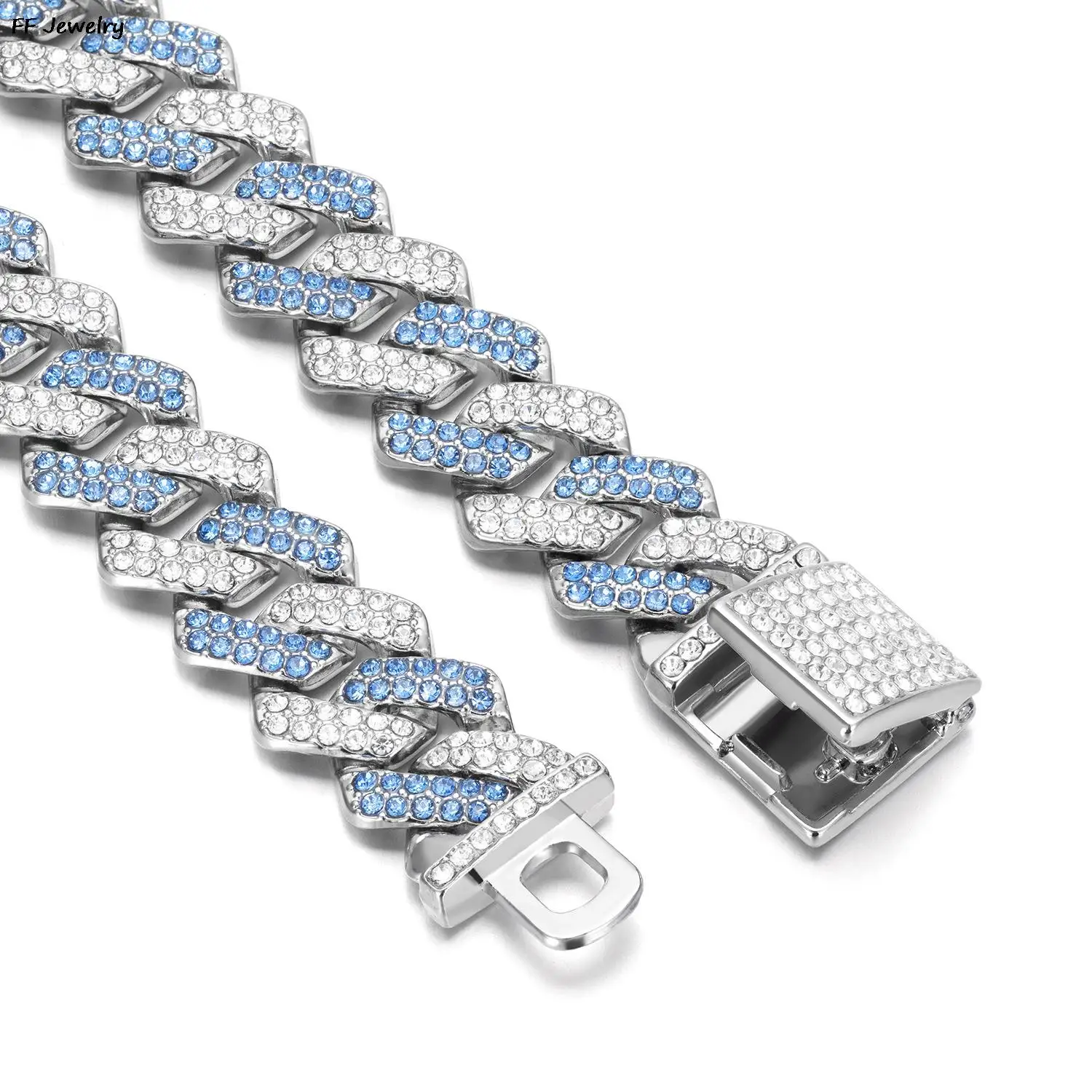 cuban link chain blue stainless steel necklace