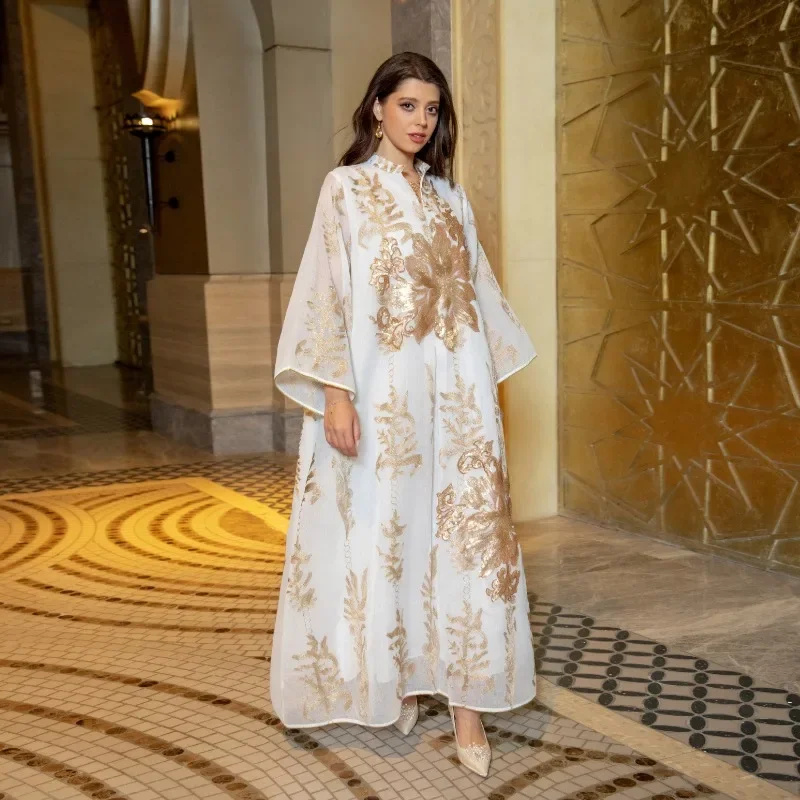 New Burnt Flower Sequin Dress Light Luxury Ladies Party Dress Dress Muslim Robe Pour Femme Musulmane Evening Dresses abayat