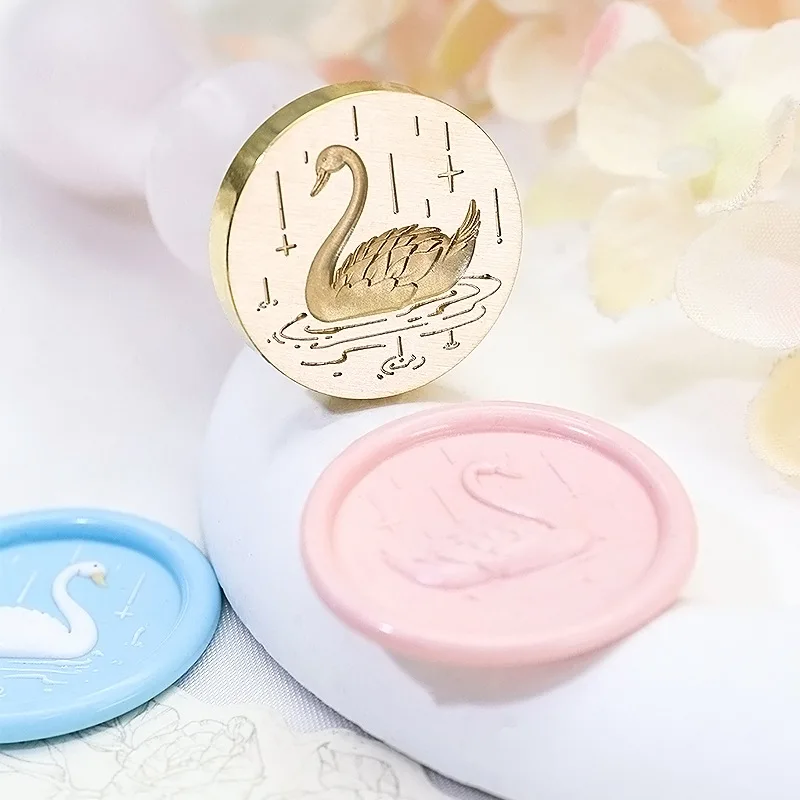 3Dエンボスフラワーシーリングワックススタンプ、つや消し牡丹蘭白鳥