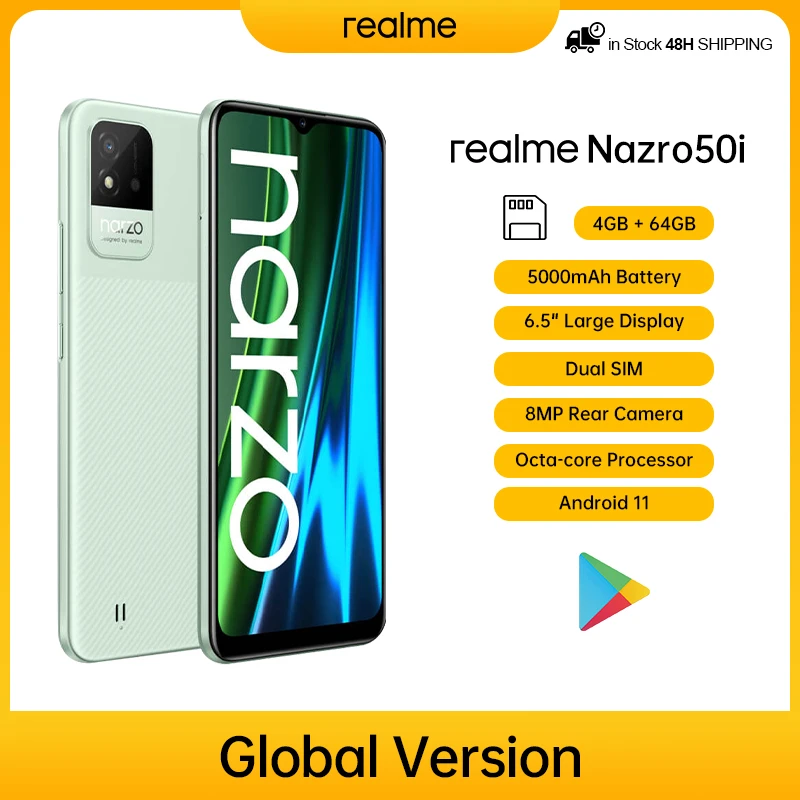realme latest mobiles realme Narzo 50i Global Version Smartphone 6.5 inch Large Display Screen 4G/64GB 5000mAh Massive Battery 8MP Camera Mobile Phone realme new release