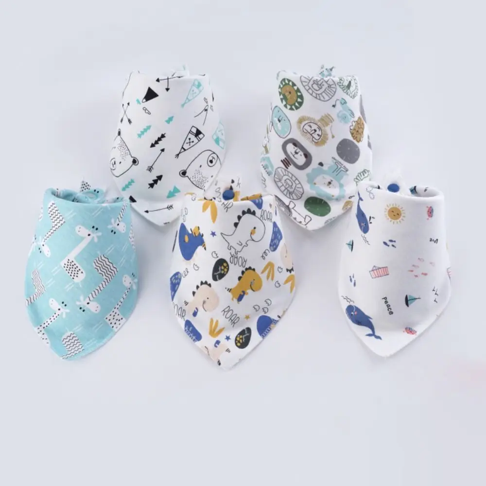 

5PCS Organic Cotton Baby Bandana White Blue Baby Bibs New Feeding Bib for Boys & Girls Kids Baby Feeding