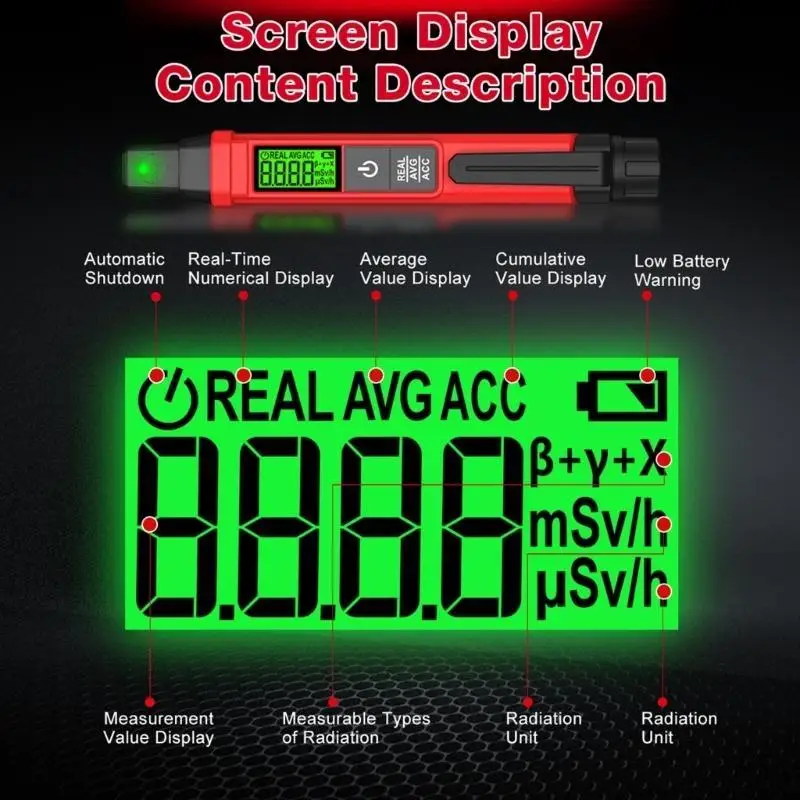 652F 가이거 계수기 포켓 크기 넓은 감지 범위 핵 방사선 검출기