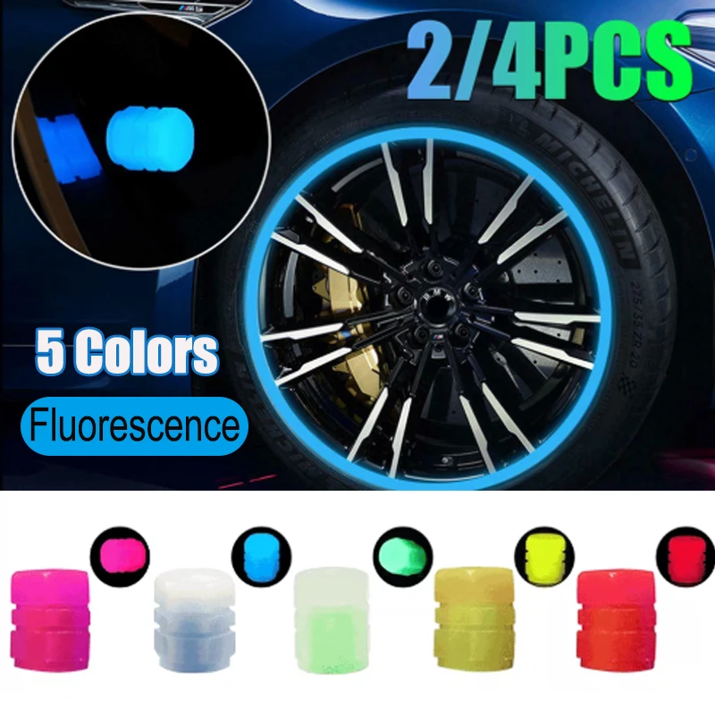 2/4pcs Luminous Stem Cover Tire Valves Caps Universal Fluorescent