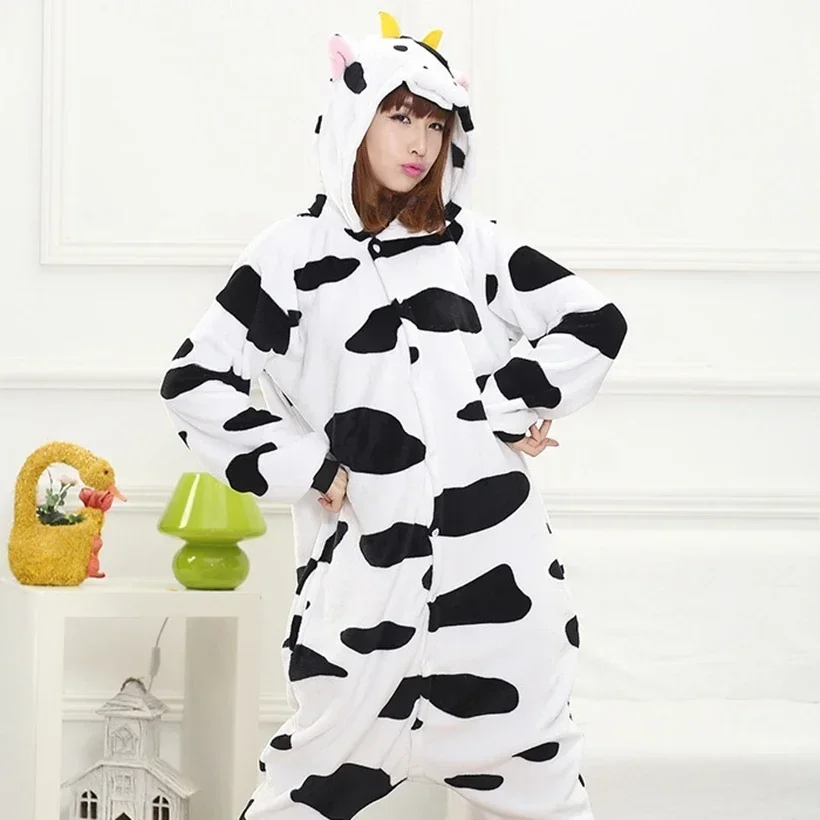 

Halloween Costume Kigurumi Onesie Couple Flannel Sleepwear Unisex Cartoon Animal Pajamas Cosplay Flannel Hooded Pyjama Women Men