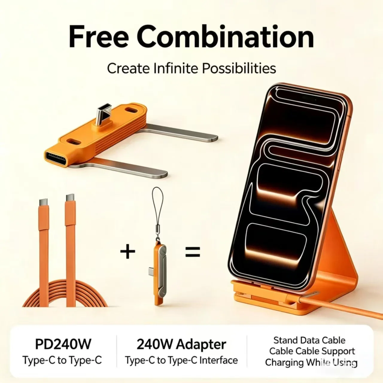 รูปสินค้า อะแดปเตอร์ชาร์จเร็ว USB-C พับได้ กำลังไฟ 240W พร้อมสายถอดได้