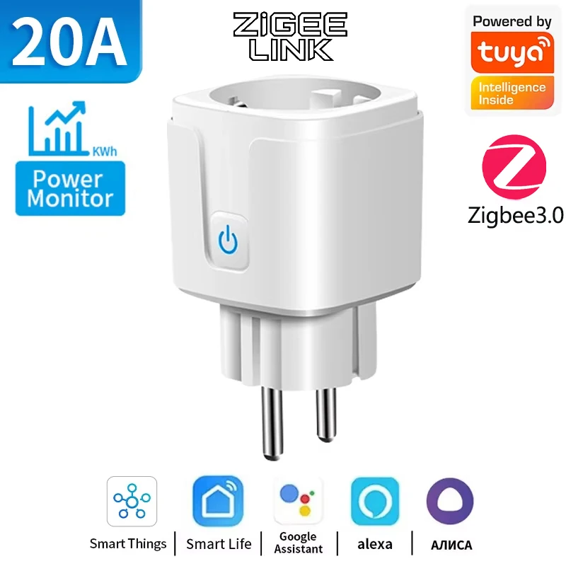 ZigBee 3.0 Smart WiFi Plug with Power Monitoring and Voice Control